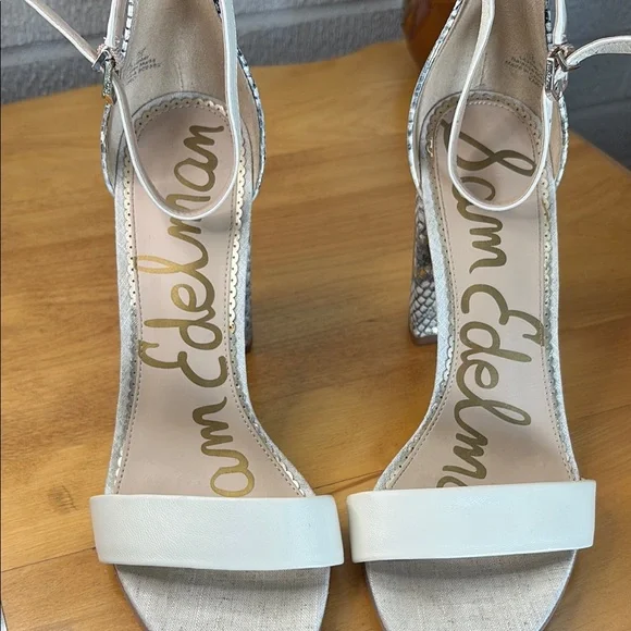 Sam Edelman YARO Snake Skin Cream Gray Chunky Heel Ankle Strap Sandal Women 10 - Picture 6 of 11